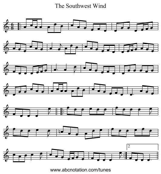 The Southwest Wind - staff notation