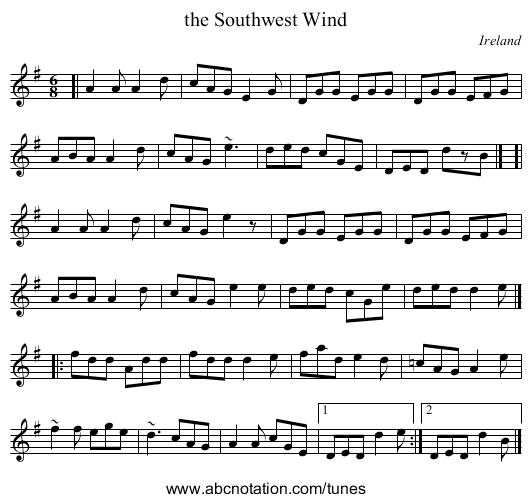 the Southwest Wind - staff notation