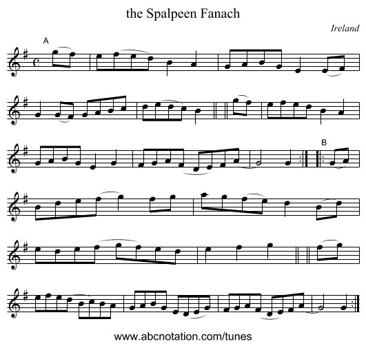 the Spalpeen Fanach - staff notation