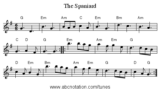 The Spaniard - staff notation