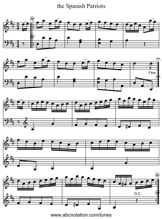 the Spanish Patriots - staff notation