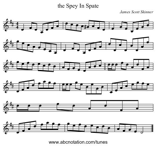 the Spey In Spate - staff notation