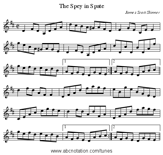 The Spey in Spate - staff notation