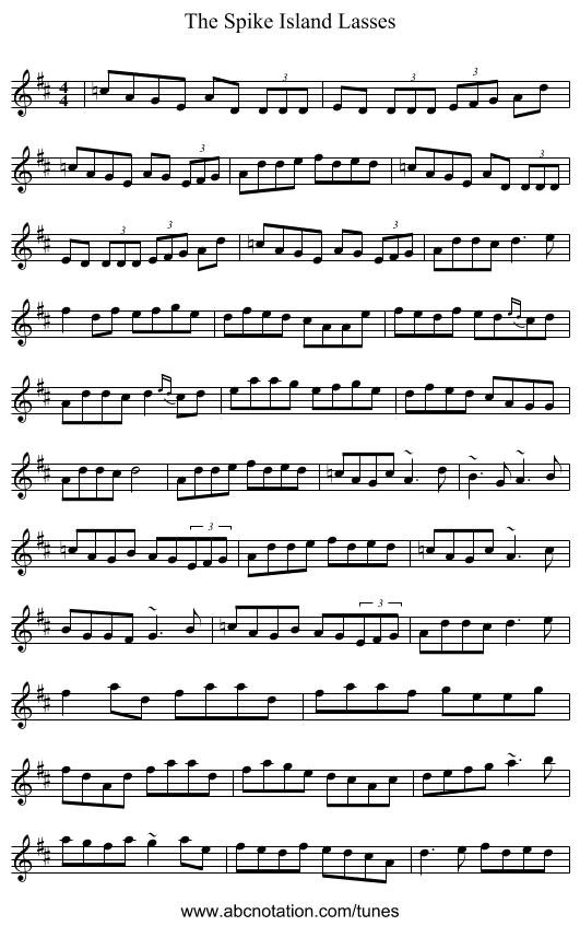 The Spike Island Lasses - staff notation