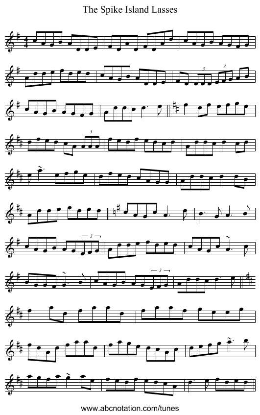 The Spike Island Lasses - staff notation