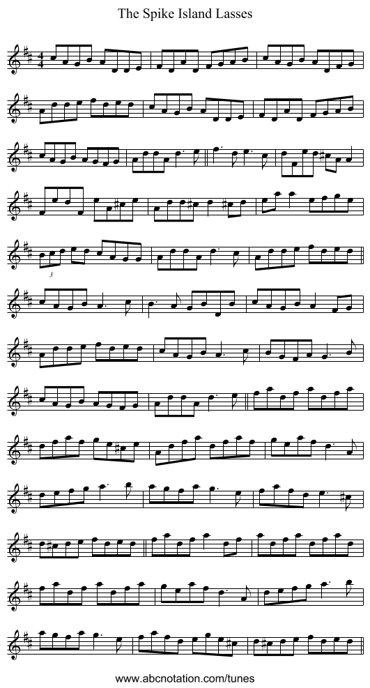 The Spike Island Lasses - staff notation