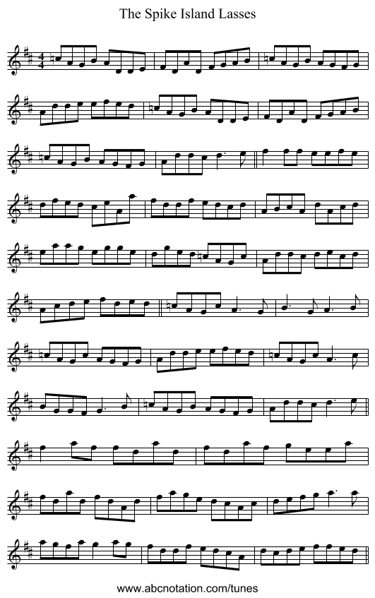 The Spike Island Lasses - staff notation