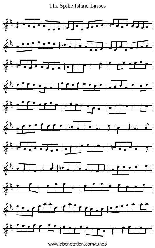 The Spike Island Lasses - staff notation