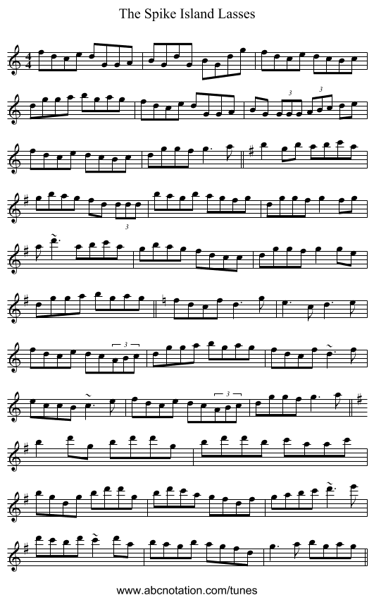 The Spike Island Lasses - staff notation