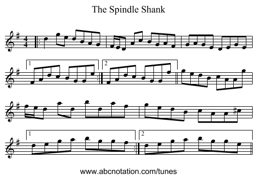 The Spindle Shank - staff notation