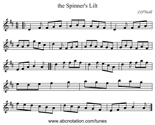 the Spinner's Lilt - staff notation
