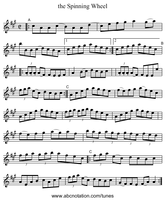 the Spinning Wheel - staff notation