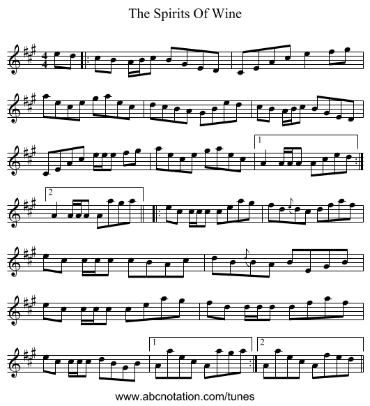 The Spirits Of Wine - staff notation