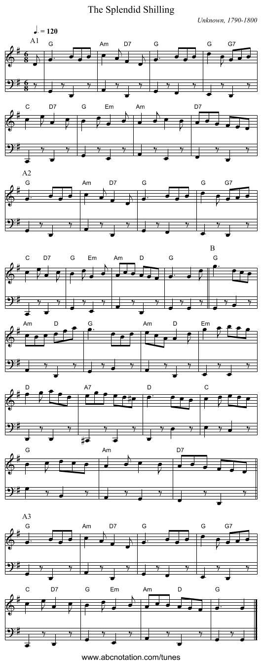 The Splendid Shilling - staff notation