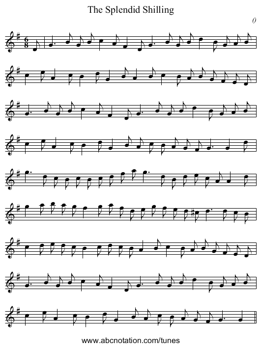 The Splendid Shilling - staff notation
