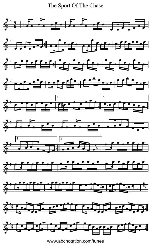 The Sport Of The Chase - staff notation