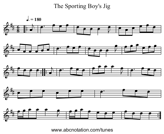The Sporting Boy's Jig - staff notation