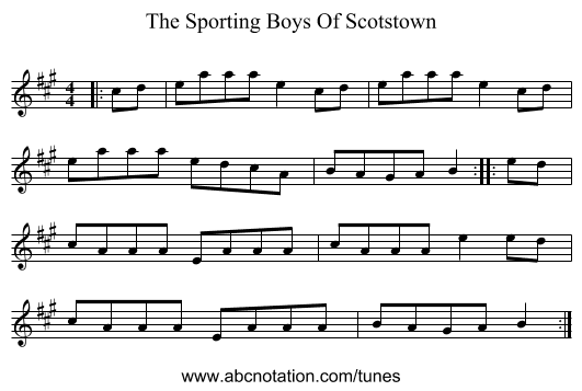 The Sporting Boys Of Scotstown - staff notation