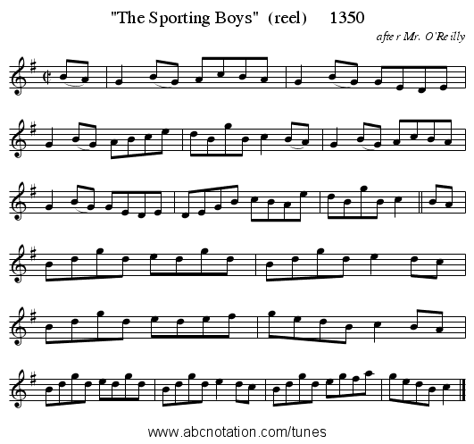The Sporting Boys (reel) 1350 - staff notation