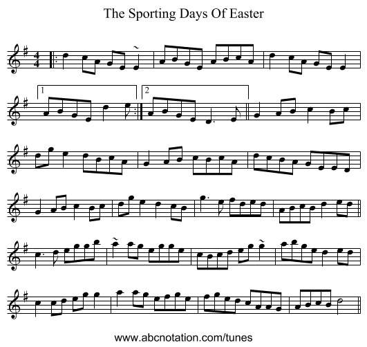 The Sporting Days Of Easter - staff notation