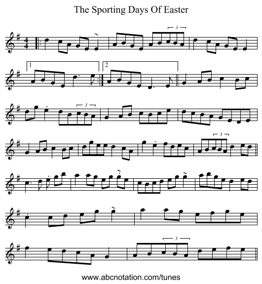 The Sporting Days Of Easter - staff notation