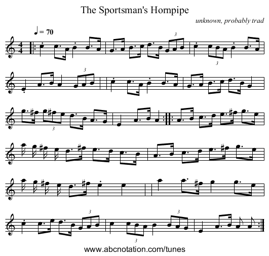 The Sportsman's Hornpipe - staff notation