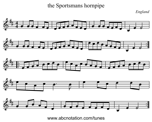the Sportsmans hornpipe - staff notation
