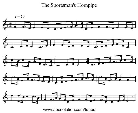 The Sportsman's Hornpipe - staff notation