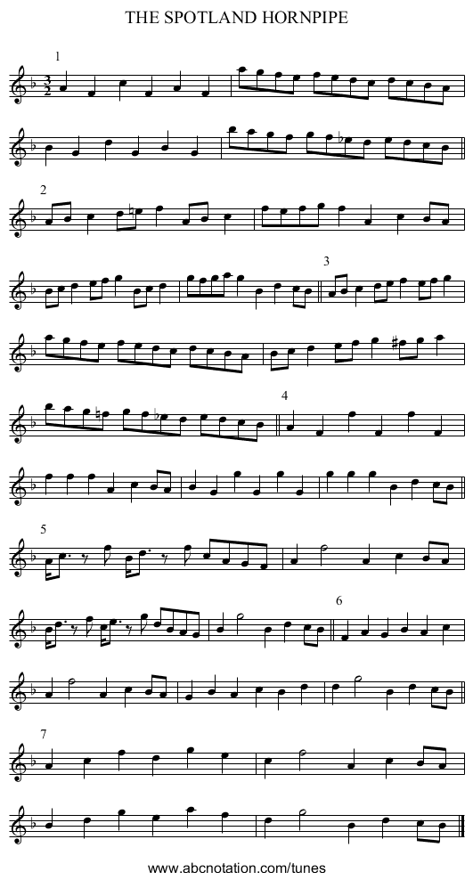 THE SPOTLAND HORNPIPE - staff notation