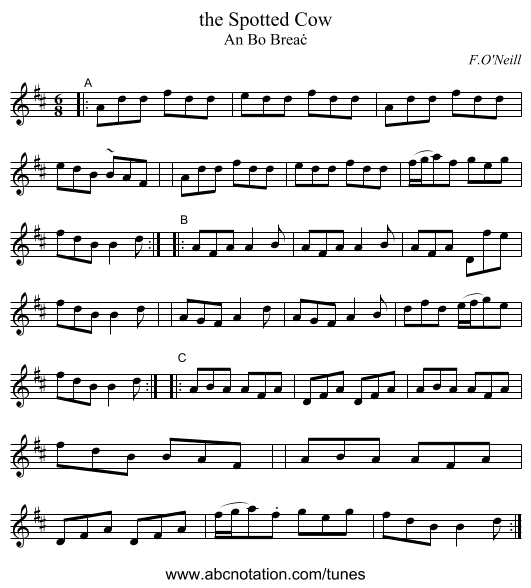 the Spotted Cow - staff notation