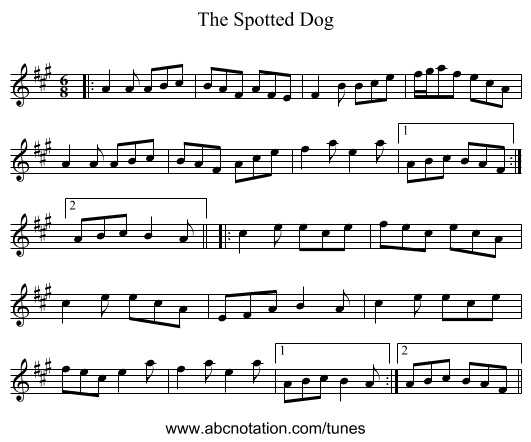 The Spotted Dog - staff notation