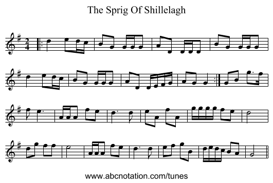 The Sprig Of Shillelagh - staff notation