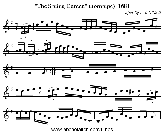 The Spring Garden (hornpipe)  1681 - staff notation