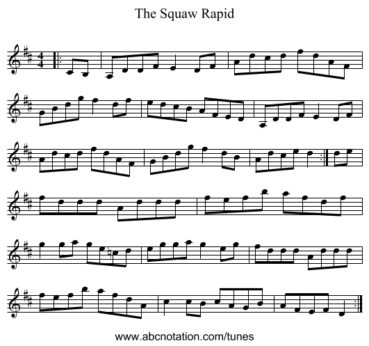 The Squaw Rapid - staff notation