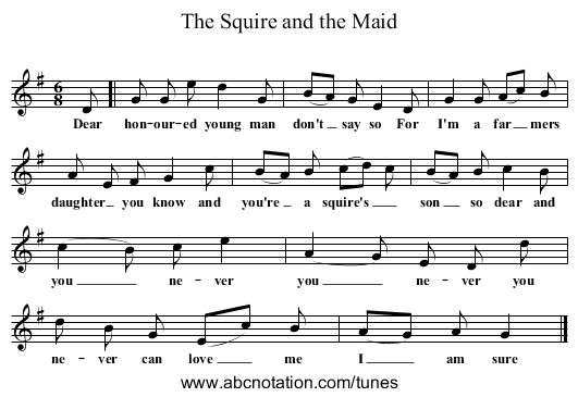 The Squire and the Maid - staff notation
