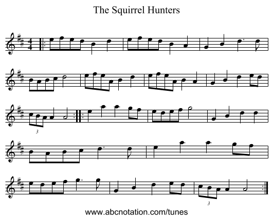 The Squirrel Hunters - staff notation