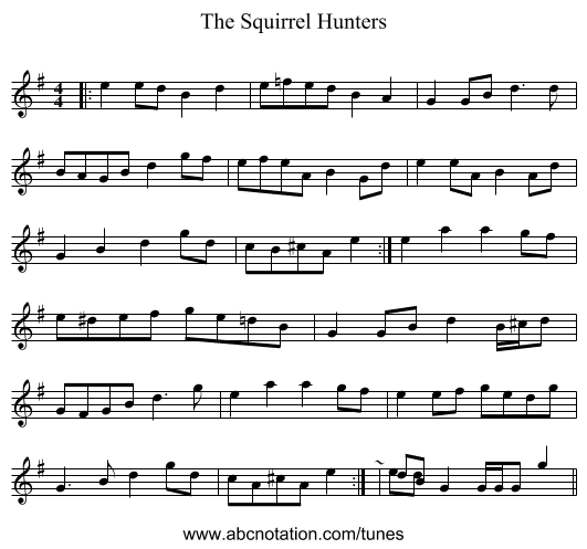 The Squirrel Hunters - staff notation