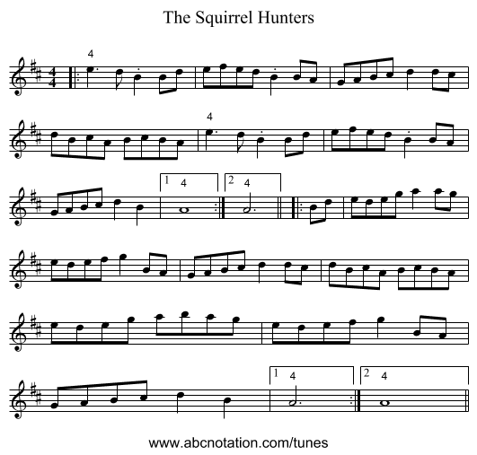 The Squirrel Hunters - staff notation