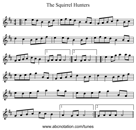 The Squirrel Hunters - staff notation