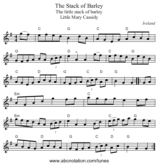 The Stack of Barley - staff notation