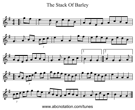The Stack Of Barley - staff notation