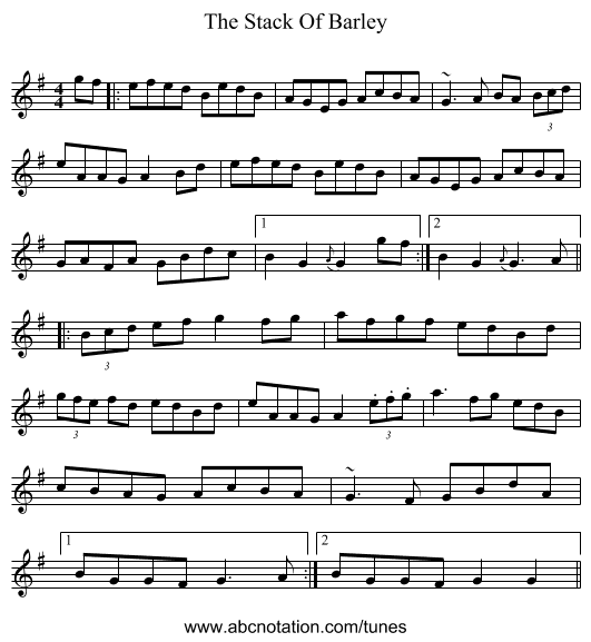 The Stack Of Barley - staff notation