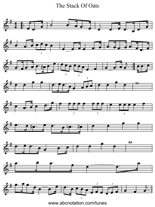 The Stack Of Oats - staff notation