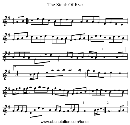 The Stack Of Rye - staff notation