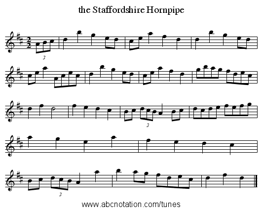 the Staffordshire Hornpipe - staff notation