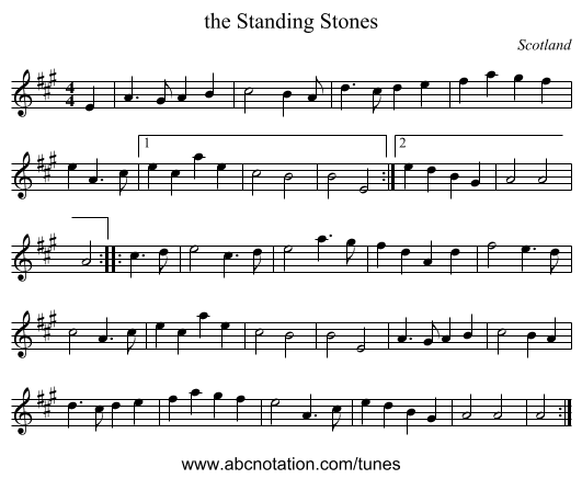 the Standing Stones - staff notation