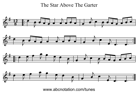 The Star Above The Garter - staff notation
