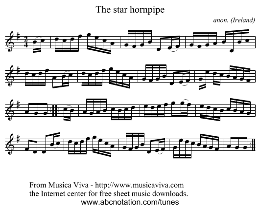 The star hornpipe - staff notation
