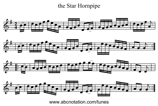 the Star Hornpipe - staff notation