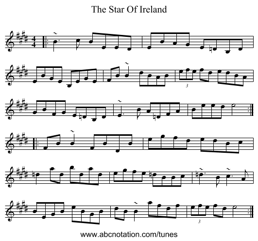 The Star Of Ireland - staff notation